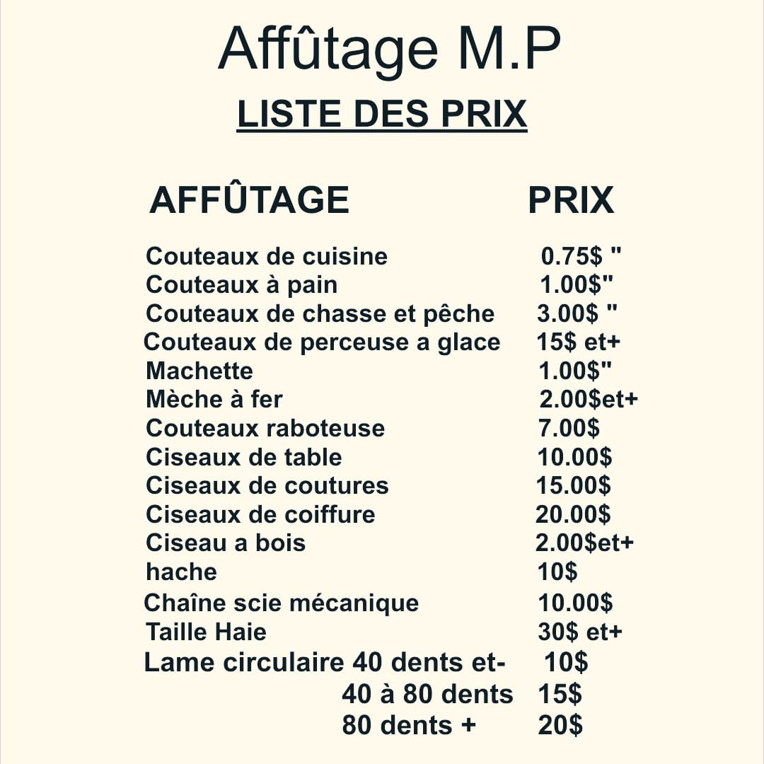 Affûtage M.P - Sag / Lac